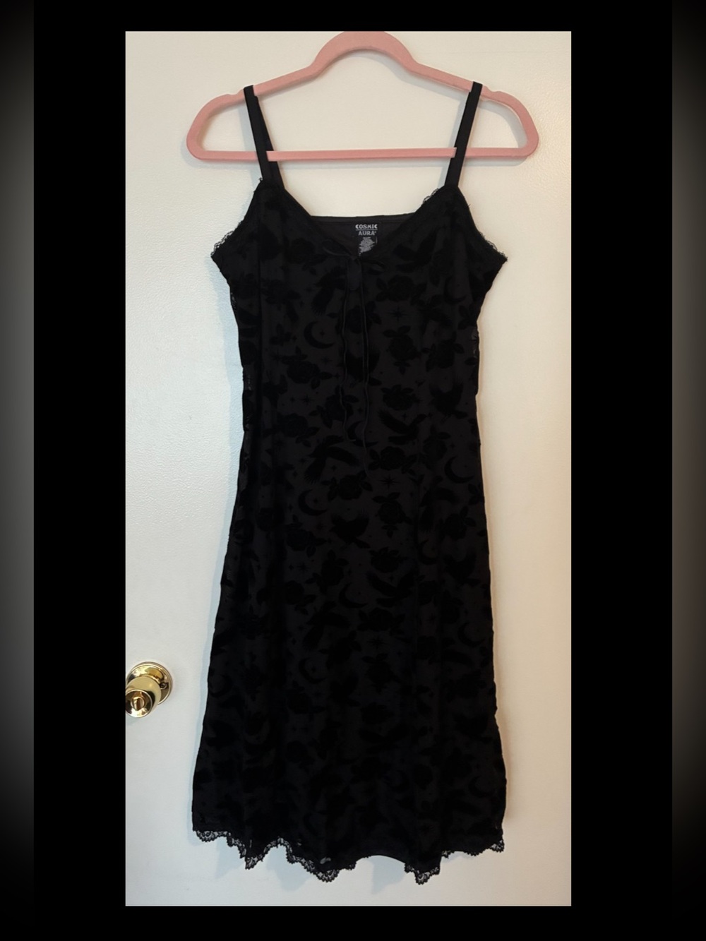 Cosmic Aura Black Velvet Burnout Midi Slip Dress
